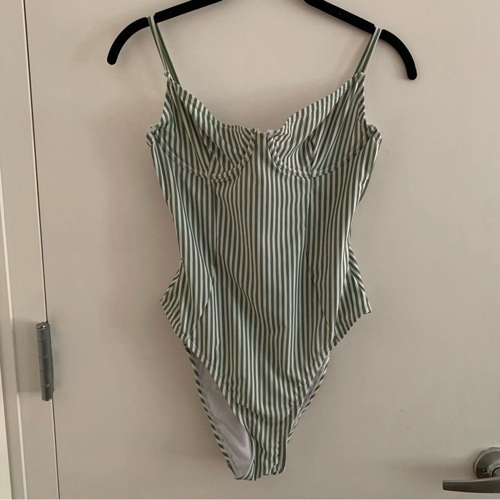 ONIA Chelsea One Piece Swimsuit | Green & White Stripes | Medium / M